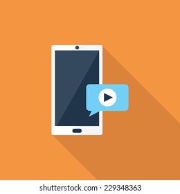 Smartfon flat icon. Modern flat icons with long shadow effect in stylish colors. Icons for Web and Mobile Application. EPS 10.