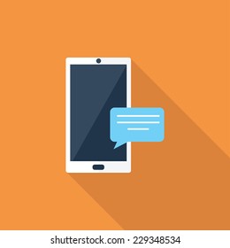 Smartfon flat icon. Modern flat icons with long shadow effect in stylish colors. Icons for Web and Mobile Application. EPS 10.