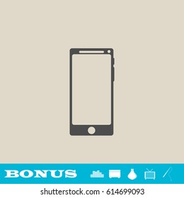Smartfon icon flat. Grey pictogram on light background. Vector illustration symbol and bonus button real estate, ottoman, vase, tv, fishing rod
