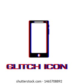 Smartfon icon flat. Simple pictogram - Glitch effect. Vector illustration symbol