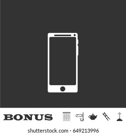Smartfon icon flat. White pictogram on black background. Vector illustration symbol and bonus icons