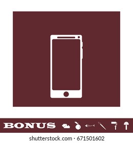 Smartfon icon flat. White pictogram on brown background. Vector illustration symbol and bonus icons