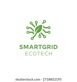 Smartgrid ecotech logo concept. circuit board with leaf icon. green technology solution isolated on transparent background.