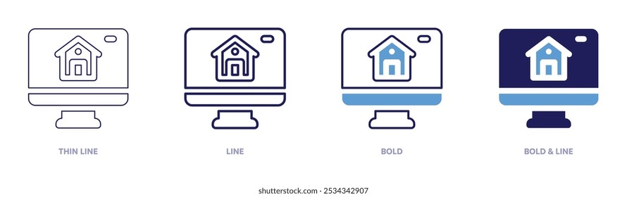 Icono de Smarthome en 4 estilos diferentes. Línea delgada, línea, negrita y línea negrita. Estilo duotono. Trazo editable.