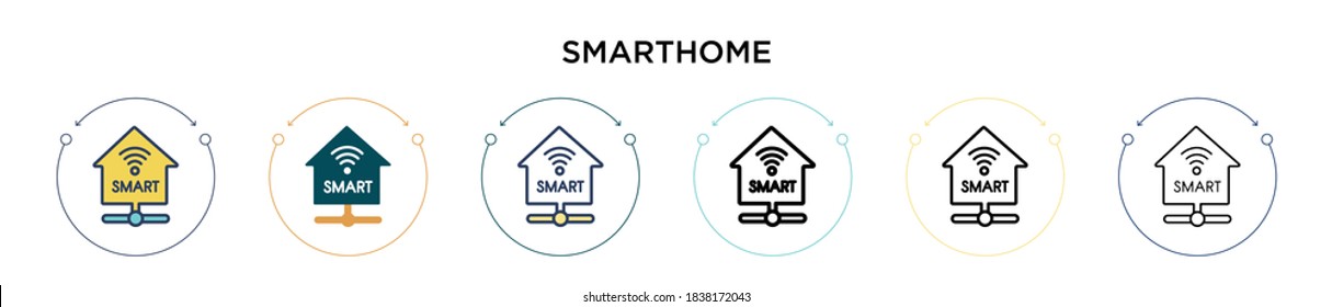 Smarthome icon in filled, thin line, outline and stroke style. Vector illustration of two colored and black smarthome vector icons designs can be used for mobile, ui, web