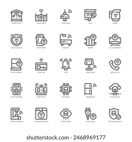 Smarthome-Symbolpaket für Website, Handy, Präsentation und Logo-Design. Smarthome-Symbol-Gliederungsdesign. Grafikdarstellung der Vektorgrafik und bearbeitbarer Strich.
