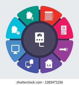 smarthome vector template for infographics. Business concept with 9 options, steps, parts, segments. Banner infographic cycling diagram, round chart, Meter, Light, Jalousie automation icons