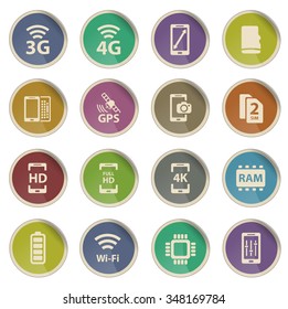 Smarthone specs label icons for web