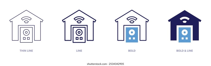 Icono de Smarthouse en 4 estilos diferentes. Línea delgada, línea, negrita y línea negrita. Estilo duotono. Trazo editable.