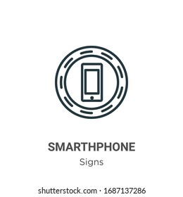 Icono de vector de contorno de Smarthphone. Icono de teléfono inteligente negro de línea delgada, ilustración de elemento simple vector plano de signos editables concepto de trazo aislado en fondo blanco