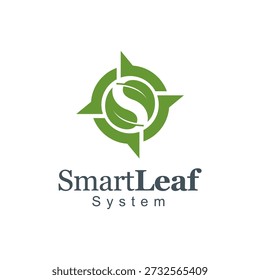 SmartLeaf-Systemlogo: Modernes grünes Blattkompassemblem für nachhaltige Tech-Marke