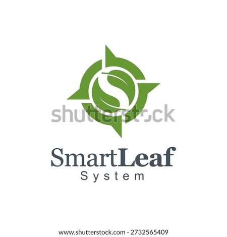 SmartLeaf System Logo: Modern Green Leaf Compass Emblem for Sustainable Tech Brand