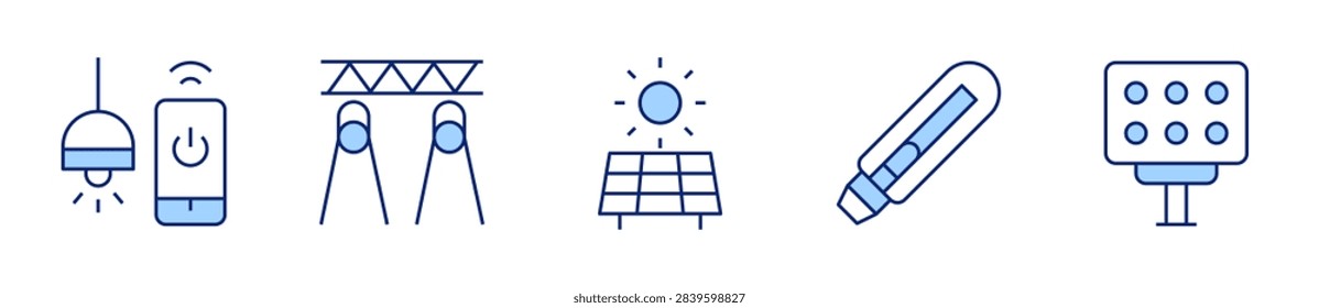 smartlighting, lightbulb, ledlight, solarpanel, spotlight. Lighting Icon vector illustration. Line Duotone style. Editable stroke