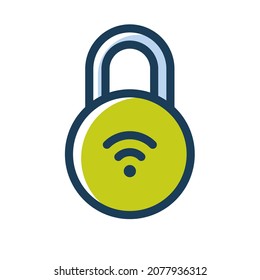 smartlock wireless padlock connectivity single isolated icon with dash or dashed line style