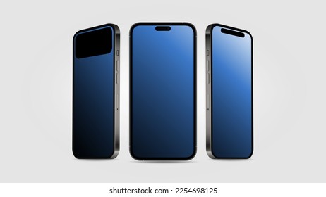 Smartphone 14 Mockup in Different Angles with Editable Screen. Vector illustration