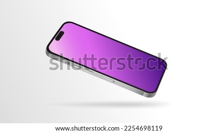 Smartphone 14 Mockup with Pink Gradient Screen. Editable Template, Diagonal Angle. Vector illustration