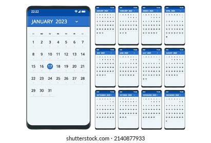 Aplicación de calendario Smartphone 2023. Planner Application Template para Smartphone