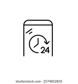 Smartphone with 24 hour clock symbol. Always on, constant availability for calls, texts or online presence. Pixel perfect vector icon