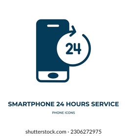 smartphone 24 hours service vector icon. smartphone 24 hours service, smartphone, phone filled icons from flat phone icons concept. Isolated black glyph icon, vector illustration symbol element for 