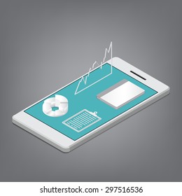 Smartphone 3D and Application Icons on touch screen