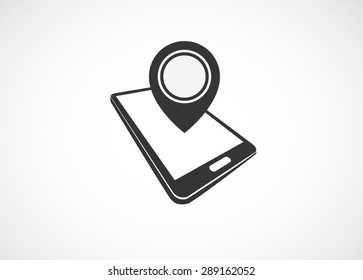 Smartphone-3D-Symbol mit Pin-Map-Zeiger-Konzept