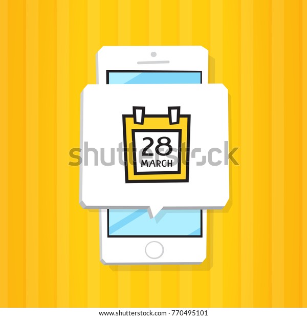 スマートフォン3dジオメトリのフラットデザインベクターイラスト 携帯電話の画面に予定表のアイコンが表示されたウィンドウ 通知とアラームアプリ サービスのコンセプトをスケジュールします のベクター画像素材 ロイヤリティフリー
