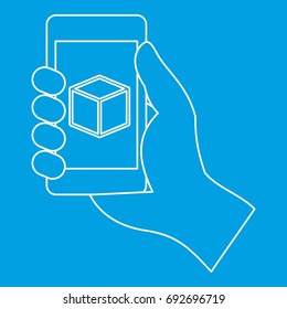 Smartphone with 3D model icon blue outline style isolated vector illustration. Thin line sign