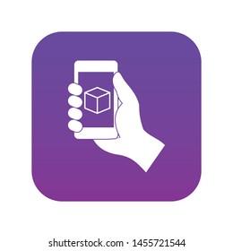 Smartphone with 3D model icon digital purple for any design isolated on white vector illustration