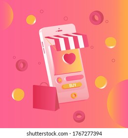 Smartphone 3d online shopping of marketing and digital marketing. mobile applications and website concepts. Vector illustration 