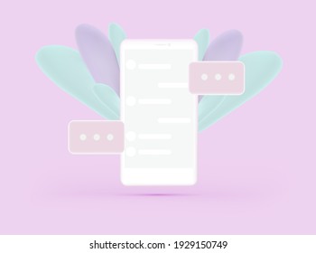 Smartphone 3d vector Online Social media communication platform  concept. or website with chat In contact message
