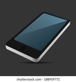 Smartphone 3D View Icon in Flat Style on Dark Background. Vector