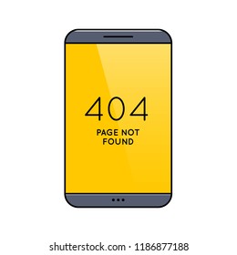 Smartphone with 404 error page on screen thin line icon. Page not found on touch screen outline pictogram. Mobile phone isolated on white background. Modern communication device vector illustration.