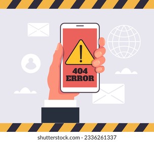 Concepto de la aplicación de la pantalla del teléfono móvil por error Smartphone 404. Ilustración del diseño gráfico del vector