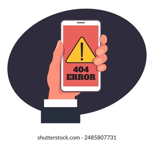 Smartphone 404 error phone screen page app concept. Vector graphic design illustration