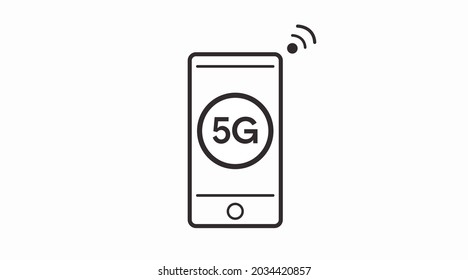Icono de Smartphone 5G. Ilustración de blanco y negro editable aislada por vector