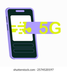 Smartphone With 5G Symbol In Flat Vector Illustration Symbolizing Fast Internet, Mobile Technology, And Digital Connectivity, Isolated On White Background