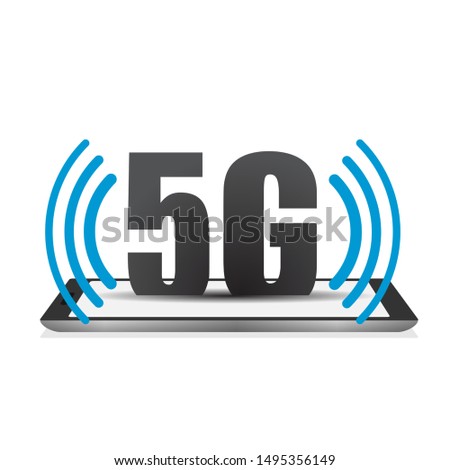 Smartphone and 5G symbol new wireless internet wifi connection. Fifth innovative generation of the global high speed Internet network using modern digital devices.