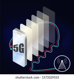 Smartphone 5g technology and antenna background, telecommunication background, internet of things background.