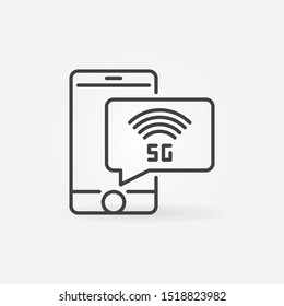 Smartphone with 5G vector concept icon or symbol in thin line style