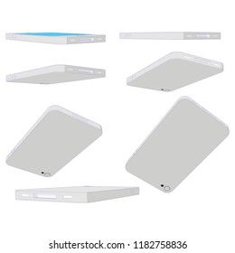 Smartphone 7 different angles perspective views of a modern touch mobile phone, vector illustration