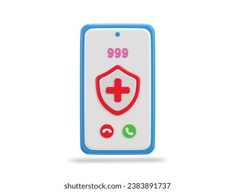 smartphone with 999 emergency hotline services 3d vector icon