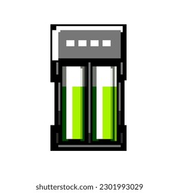 smartphone aa battery charger game pixel art retro vector. bit electric power, cell recharge smartphone aa battery charger. old vintage illustration