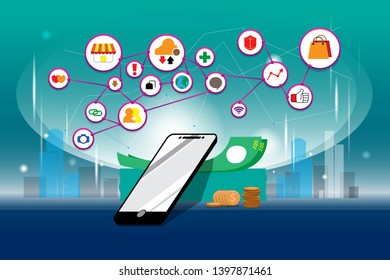Smartphone with abilities to help life better. showing to many icons of social media and other connections and functional