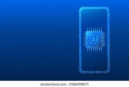smartphone Abstract blue technology digital AI chip on screen. AI technology concept. Processor with circuit lines and letters A and I