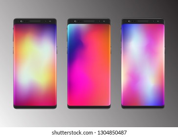 Smartphone with abstract colorful gradient screen wallpaper. Vector illustration.