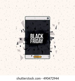 Smartphone and abstract icon. Black Friday sale technology and offer theme. Vector illustration