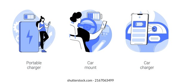 Smartphone accessories isolated cartoon vector illustrations set. Portable charger, car mount, automotive charger for gadgets, power bank, mobile modern digital technology vector cartoon.