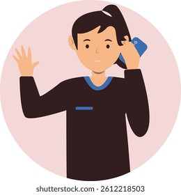 Smartphone Addicted Kid Character. Vector Illustration in Simple Cartoon Design.