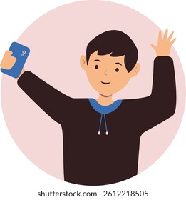 Smartphone Addicted Kid Character. Vector Illustration in Simple Cartoon Design.