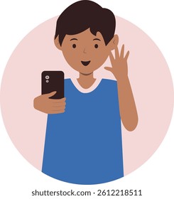 Smartphone Addicted Kid Character. Vector Illustration in Simple Cartoon Design.